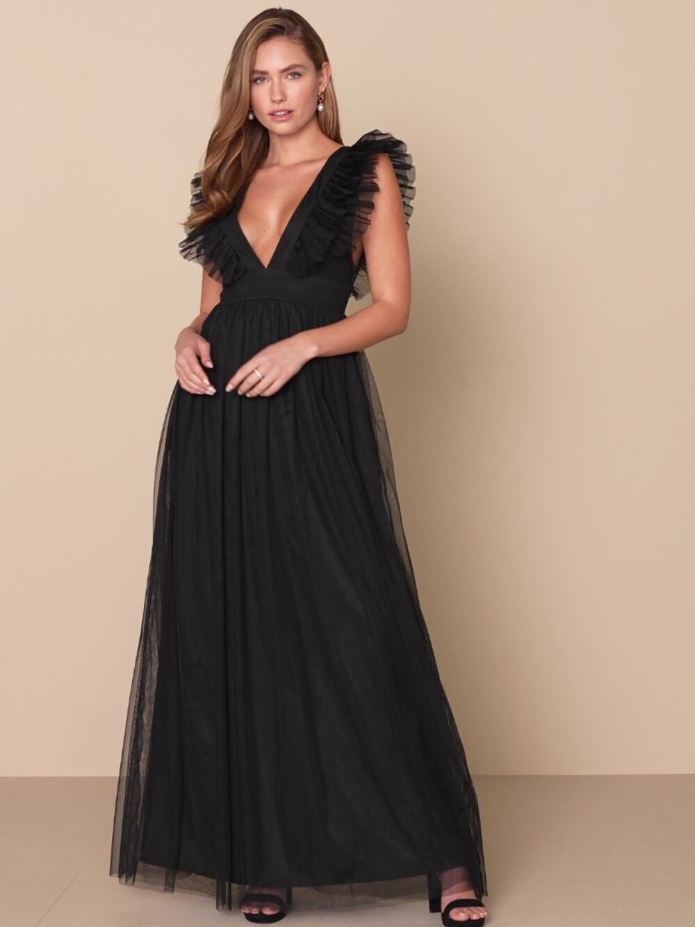 Lulus Simply Delighted Black Mesh Ruffled Backless Maxi Dress Size XXL